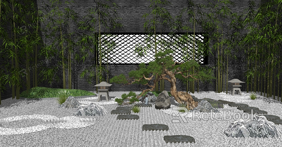 New Chinese style landscape sketch courtyard landscape sketch pine stone model