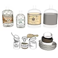 Decorative Ornament Set With Glass Jars Labeled Containers And Ceramic Bowls Plates