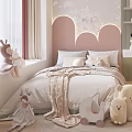 Cozy Kids Room Interior With Pink Headboard Cloud Light White Bed Stuffed Toys And Desk