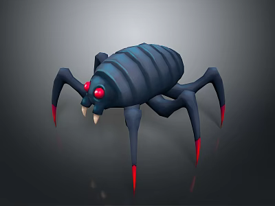 Blue Striped Spider Character With Red Eyes And Sharp Red Claws 3d model