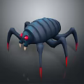 Blue Striped Spider Character With Red Eyes And Sharp Red Claws 3d model