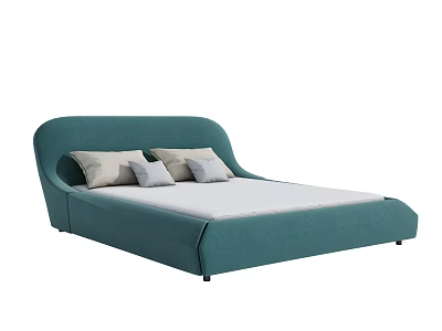 Teal Upholstered Double Bed With Modern Design And Comfortable Pillows 3d model