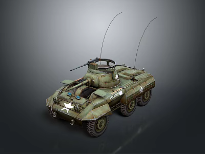Military Reconnaissance Vehicle With Dual Antennas Turret Six Wheels And Camouflage Paint 3d model