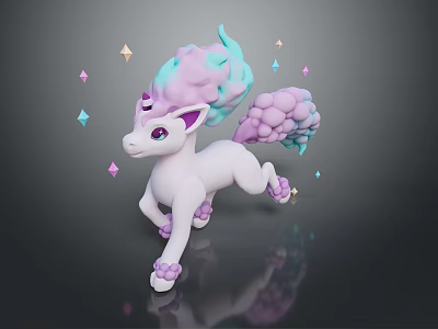 White Horned Game Character With Pink Blue Mane Tail And Colorful Diamond Stars In Pose 3d model