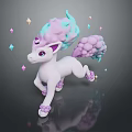 White Horned Game Character With Pink Blue Mane Tail And Colorful Diamond Stars In Pose