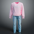 Casual Pink Sweatshirt With Balenciaga Lettering And Light Blue Jeans Outfit
