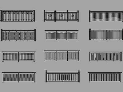 Various Fence Design Styles With Decorative Panels And Horizontal Slats 3d model