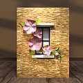 3D Brick Wall Decor with Pink Flowers Green Leaves and Window Design