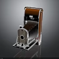 Vintage Folding Camera Electronic Appliance With Red Brown Metal Frame And Retro Design