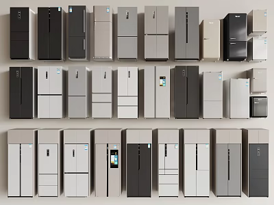 Modern Contemporary Refrigerators And Freezers In Various Styles With Different Color Designs 3d model