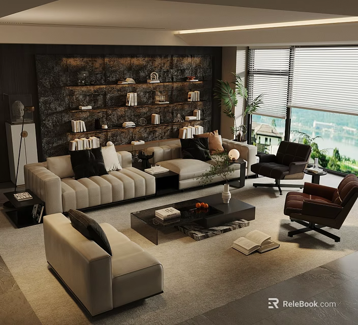 High End Modern Luxury Sofa And Coffee Table Combination For Elegant Living Room Interior 3d model 