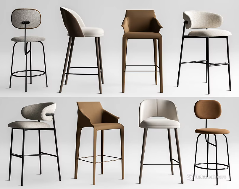 Stylish Modern Bar Stools With Various Designs Comfortable Seats And Metal Legs 3d model 