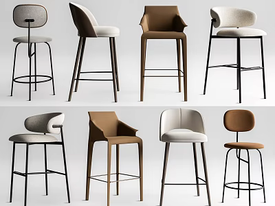 Stylish Modern Bar Stools With Various Designs Comfortable Seats And Metal Legs 3d model