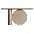 Modern Console Table With Light Beige Tabletop Cylindrical Pillar And Round Radiating Texture Panel