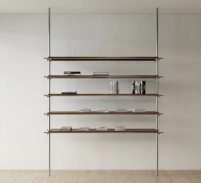 Modern Bookshelf With Wooden Shelves And Metal Frame Holding Stacked Books 3d model
