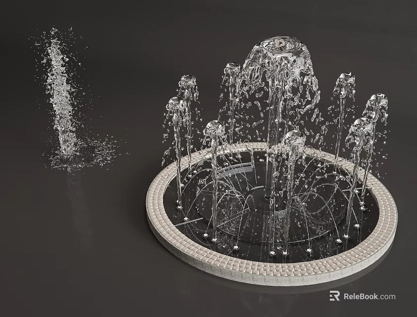 Decorative Water Fountain With Circular Base And Splashing Multi Tiered Jets 3d model 