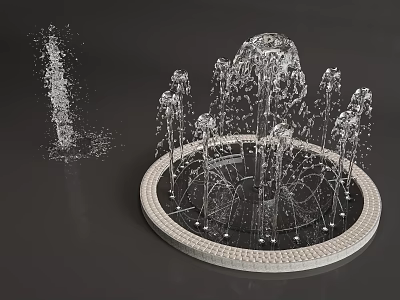 Decorative Water Fountain With Circular Base And Splashing Multi Tiered Jets 3d model
