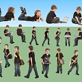 Group of Kids in Various Poses Using Laptops with Black Shirts and Blue Jeans