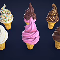 Colorful Assorted Ice Cream Cones With Vanilla Chocolate Strawberry Flavors And Sprinkles