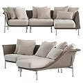 Modern Double Sofa With Beige Cushions Woven Frame And Metal Legs