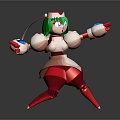 Robot Girl Character With Green Hair Red Hat Blue Eyes And White Red Mechanical Body
