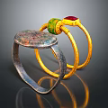 Unique Silver And Gold Rings With Intricate Patterns Green And Red Gemstones