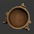 Ancient Terracotta Ceramic Sculpture Bowl Shaped With Three Legs Double Handles And Rope Patterned Design