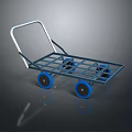Practical Metal Frame Hand Cart With Blue Wheels And Grid Design 3d model