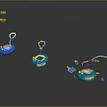 Three Blue Circular Computer Accessories with Lanyard One Disassembled Showing Parts and Small Ball
