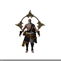 Game Movie Character Elderly Bearded Male In Traditional Outfit With Decorative Circular Backpiece And Tassel Belt