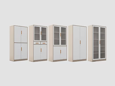 Modern Light Colored Bookcases With Glass And Wooden Doors In Different Designs 3d model