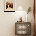 Elegant Entryway Console Cabinet With Table Lamp Vase Books And Wall Painting