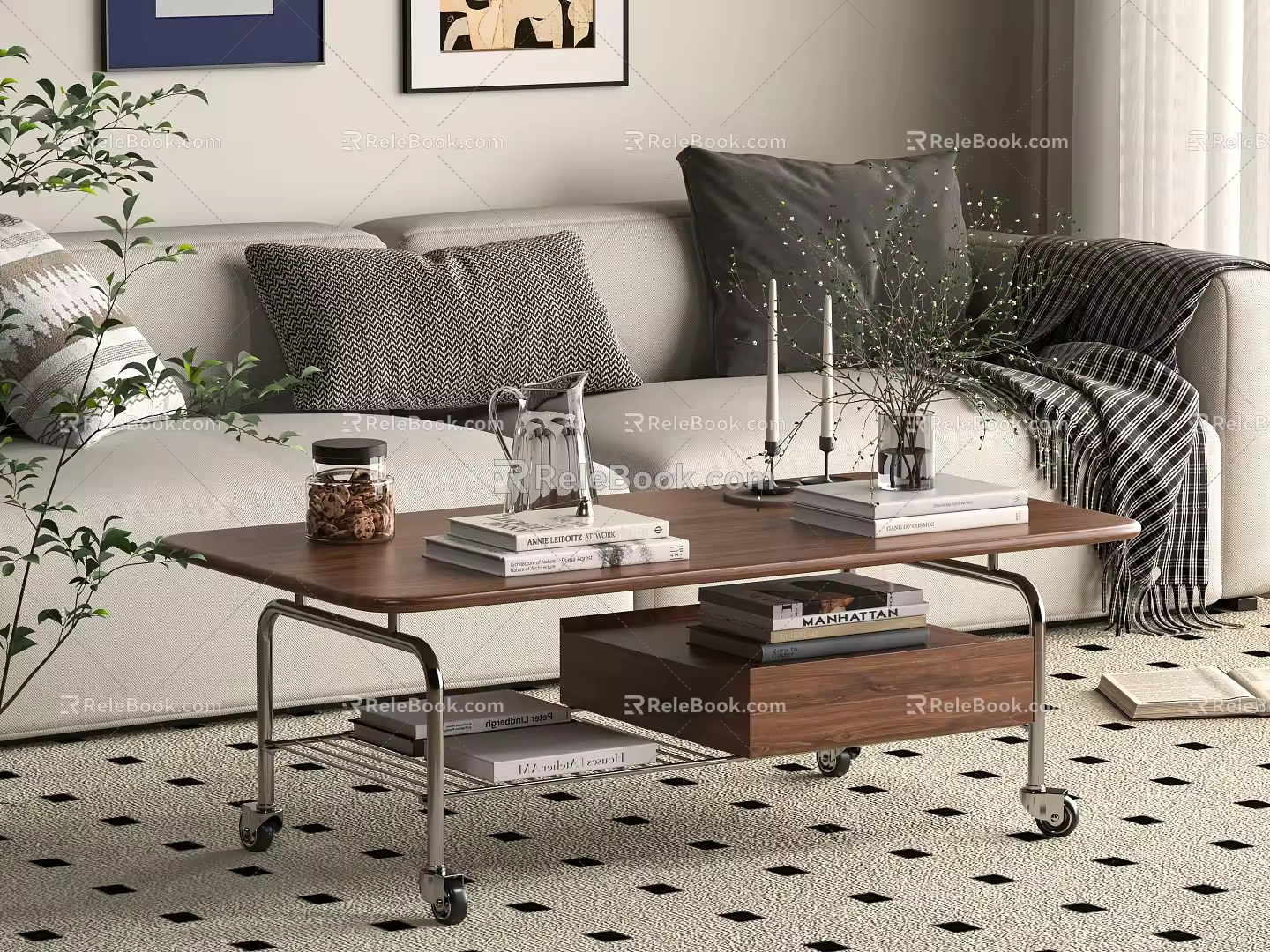 Middle Ancient Style Mobile Coffee Table 3d model