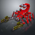 Red Mechanical Scorpion Robot With Robotic Legs And Weapon Attachments 3d model