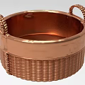 Copper Decorative Basket with Woven Texture and Rope Handles for Home Ornament