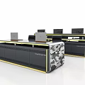 Modern Camouflage Pattern Functional Desk with Multiple Monitors and Ergonomic Chairs 3d model