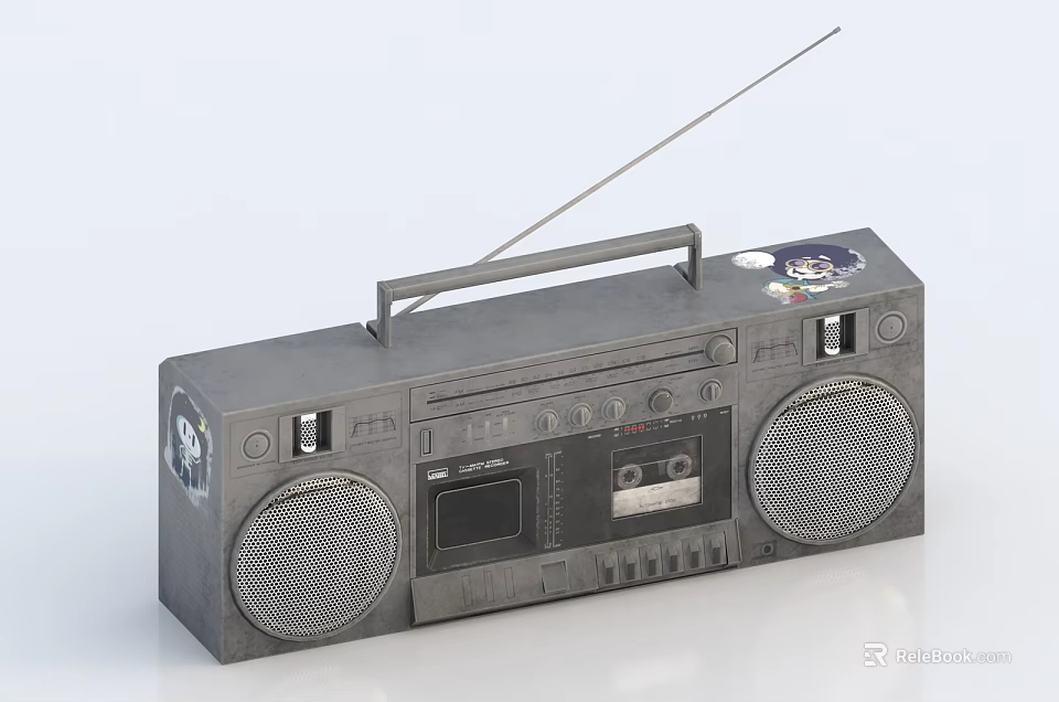 Retro Boombox With Dual Speakers Handle Antenna And Cassette Player Design 3d model 