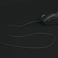 Ergonomic Black Wired Gaming Mouse With Green Light And USB Cable Design 3d model