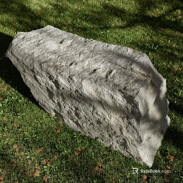 Large Natural Gray Textured Stone On Green Grass With Rough Surface 3d model 