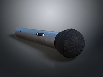 Silver Handheld Microphone With Black Mesh Head And Control Button For Daily Home Use 3d model