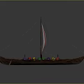Wooden Viking Longship With Red White Striped Sail Oars And Decorative Elements