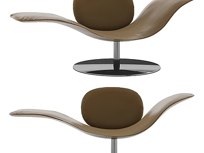 Modern Brown Leather Leisure Chair With Curved Armrests And Metal Round Base 3d model