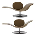 Modern Brown Leather Leisure Chair With Curved Armrests And Metal Round Base