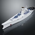 Detailed White Warship With Superstructure Cannons Shiny Hull And Dark Background Reflection