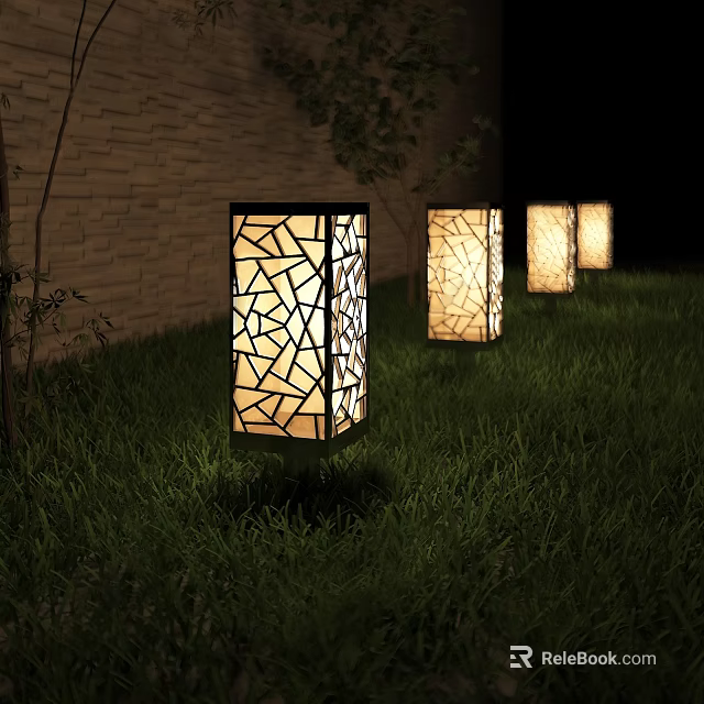 Modern Decorative Outdoor Lights With Geometric Pattern For Night Garden Illumination 3d model 