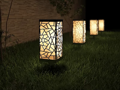 Modern Decorative Outdoor Lights With Geometric Pattern For Night Garden Illumination 3d model