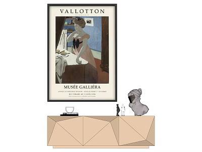 Vallotton Figure Painting Displayed in Musee Galliera with Wooden Cabinet and Decor 3d model