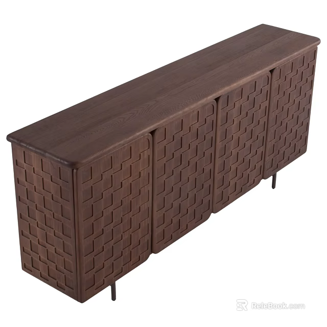 Modern Dark Brown Wooden Sideboard With Woven Door Panels And Sleek Design 3d model 