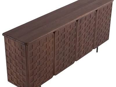 Modern Dark Brown Wooden Sideboard With Woven Door Panels And Sleek Design 3d model