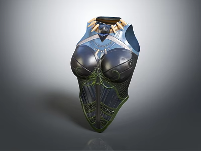 Decorative Chest Armor With Intricate Black Green And Gold Design Details 3d model
